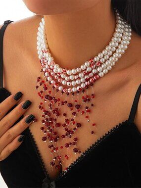 Vampire Blood Necklace  Blood Red Pearl Choker